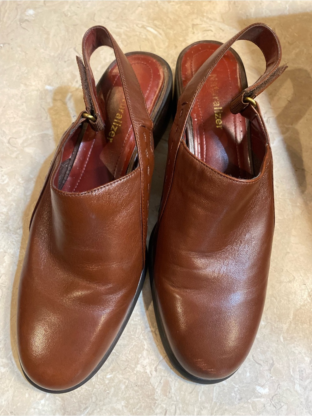 Naturalizer Cognac Brown Leather Slingback Flats